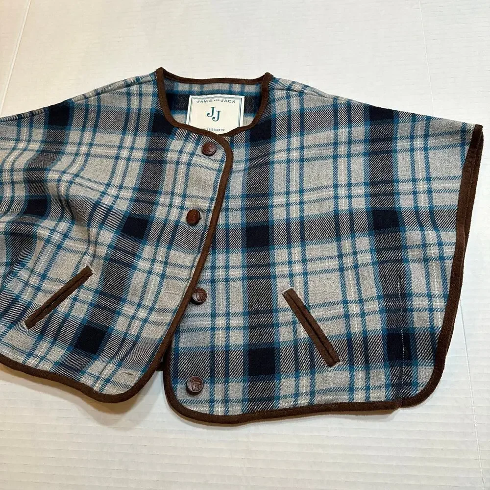 Janie and Jack Girl's Grey Plaid Riding Cape sz 6-12 months Equestrian